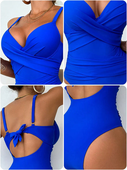 Swim DD+ 1pc Women's Plain Color Criss-Cross Spaghetti Strap Sexy One-Piece Swimsuit For Summer Beach Vacation