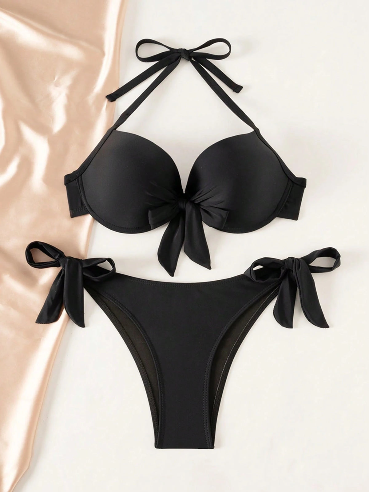 Swim DD+ 2 Pieces Knitted Solid Color Underwire Shaping Women's Swimsuit