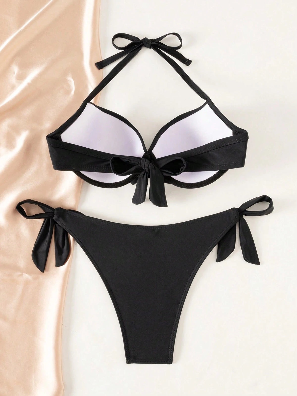 Swim DD+ 2 Pieces Knitted Solid Color Underwire Shaping Women's Swimsuit