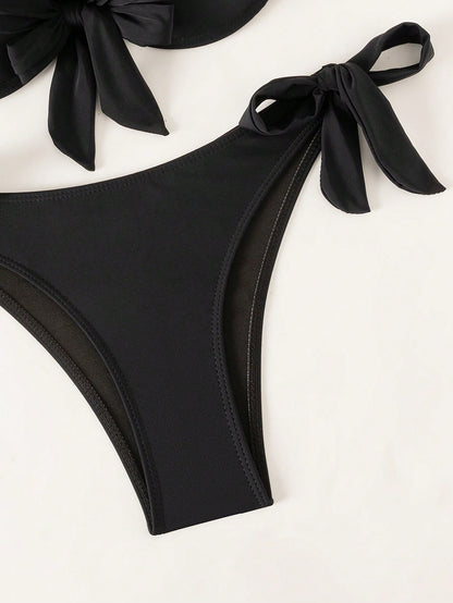 Swim DD+ 2 Pieces Knitted Solid Color Underwire Shaping Women's Swimsuit