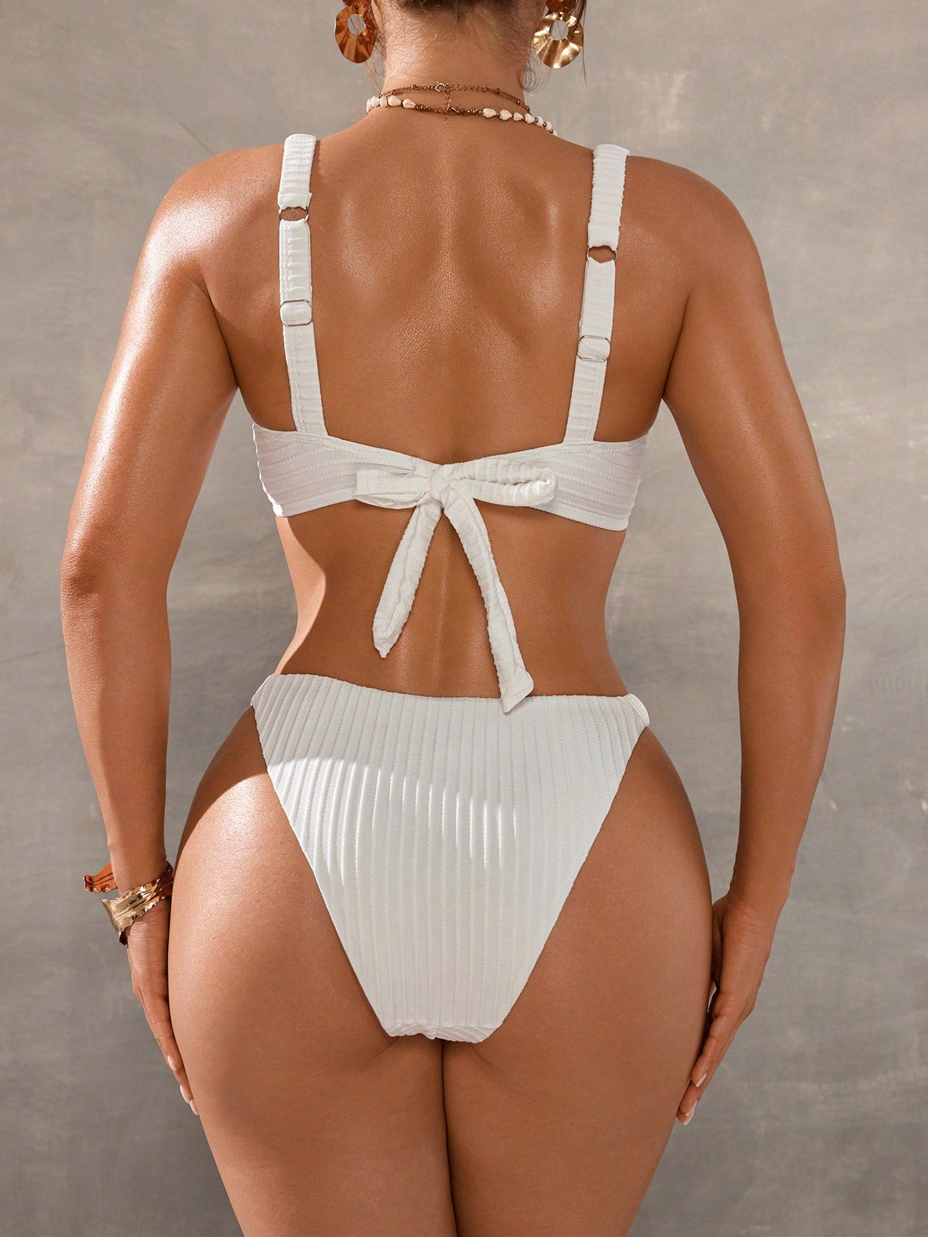 Swim DD+ Women's All White Cute Summer Bikini Set,Push Up Bathing Suit For Large Busts,Holiday Party Swimwear With Wide Straps & Removable Pads,Holiday