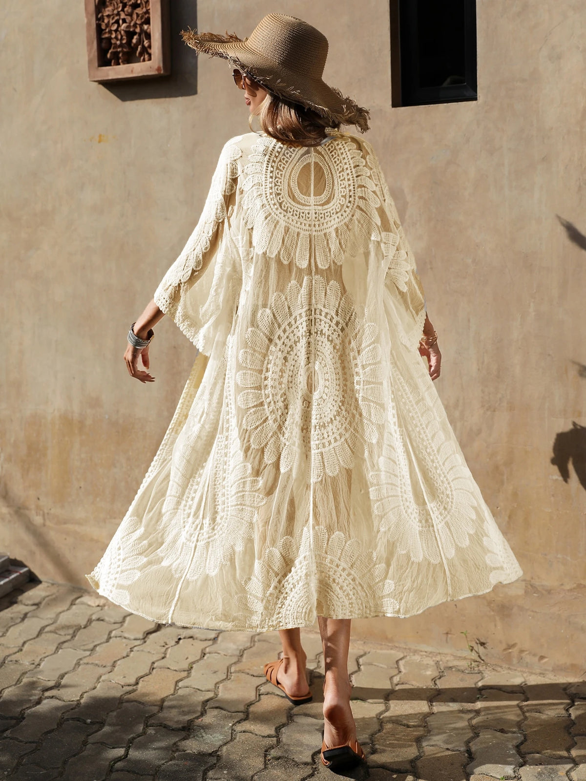 Swim Embroidery Mesh Belted Kimono Without Bikini,Summer Beach