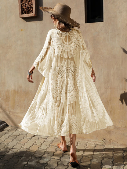 Swim Embroidery Mesh Belted Kimono Without Bikini,Summer Beach