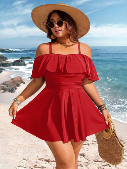 Swim Lushoire 2026 New Summer Beach Vacation Casual Plus Size Swimsuit Skirt, Red