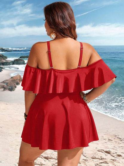 Swim Lushoire 2026 New Summer Beach Vacation Casual Plus Size Swimsuit Skirt, Red