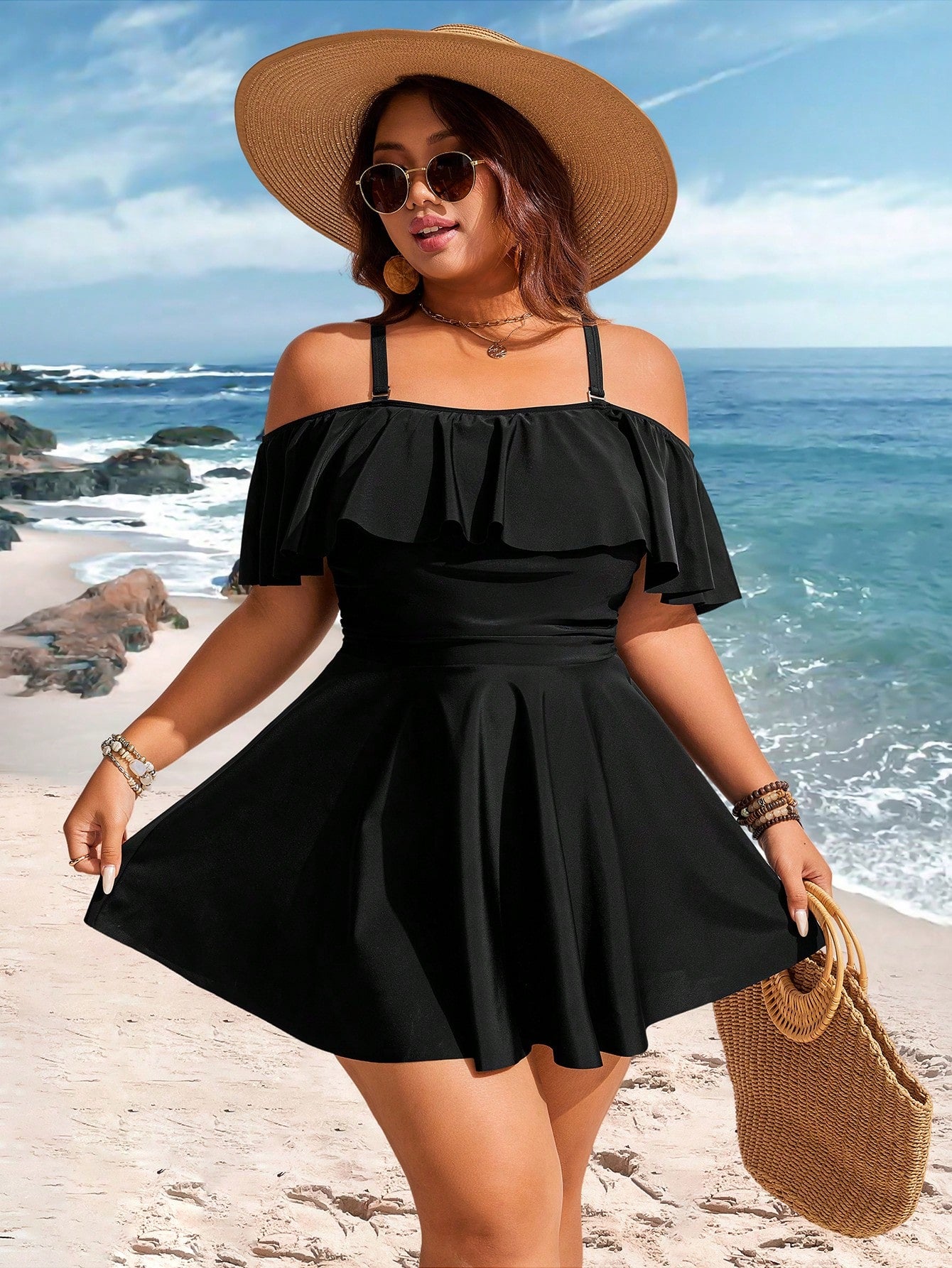 Swim Lushoire 2026 New Summer Beach Vacation Casual Plus Size Swimsuit Skirt, Red
