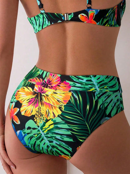 Swim Lushoire New Women High Waist Bikini Bottom, Sports Tropical Palm Print Fitness Bikini Shorts For Summer Beach Vacation