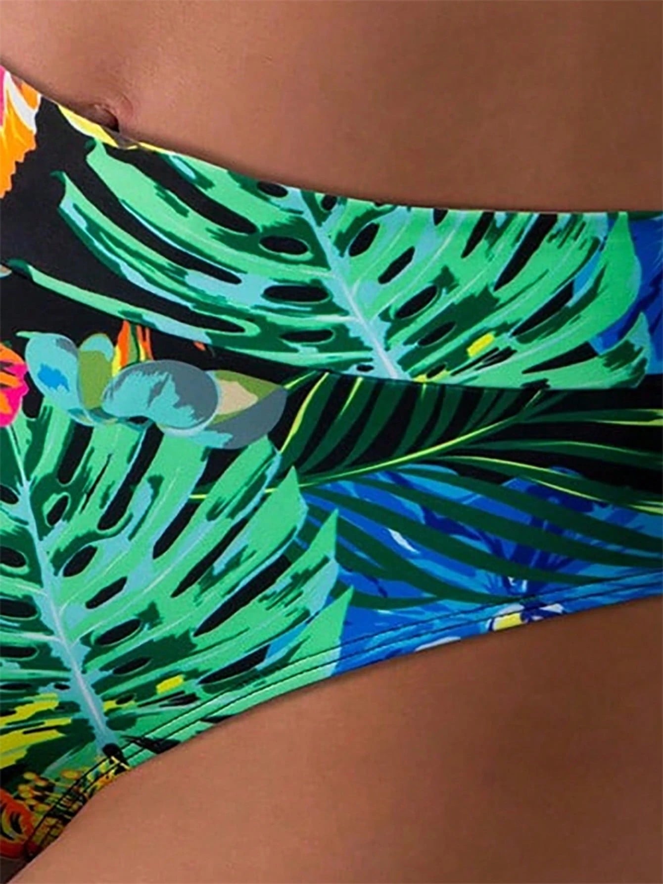 Swim Lushoire New Women High Waist Bikini Bottom, Sports Tropical Palm Print Fitness Bikini Shorts For Summer Beach Vacation