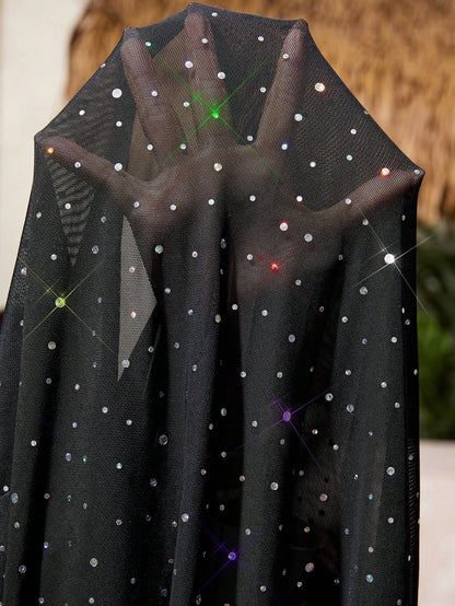 Swim Lushoire Plus Size Rhinestone Decorated Casual Beach Cover Up For Summer Beach Vacation