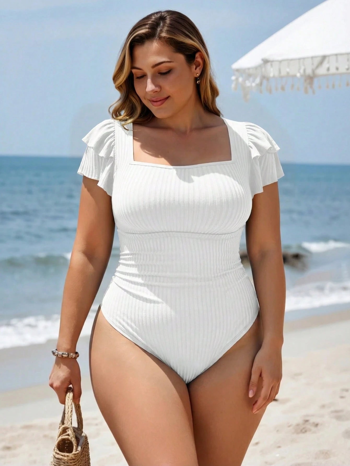 Swim Lushoire Plus Size Ruffled Puff Sleeve One-Piece Swimsuit