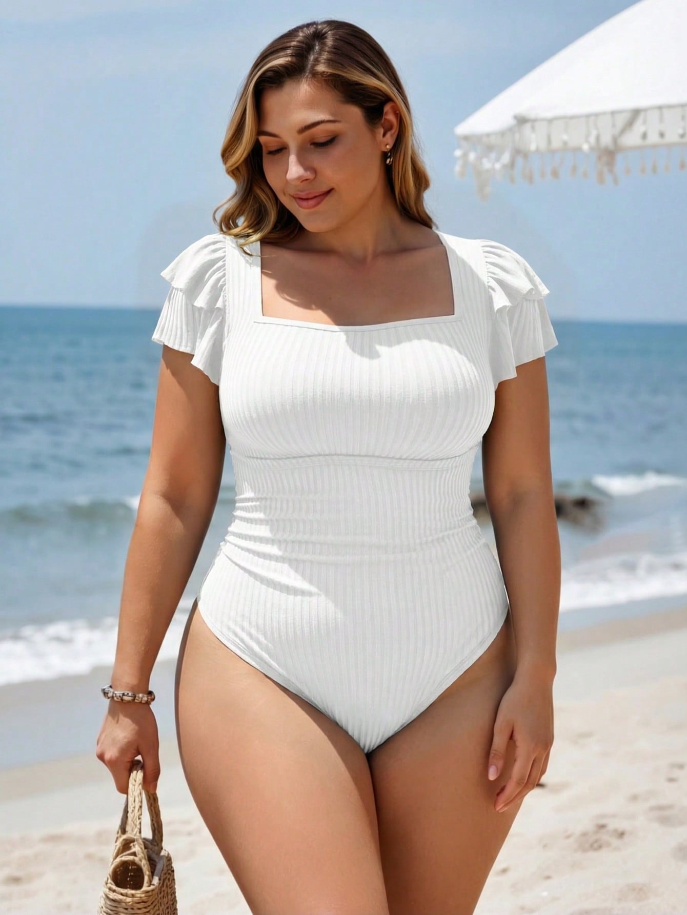Swim Lushoire Plus Size Ruffled Puff Sleeve One-Piece Swimsuit