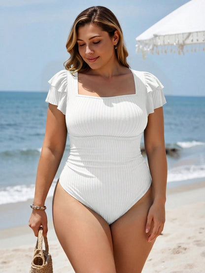 Swim Lushoire Plus Size Ruffled Puff Sleeve One-Piece Swimsuit