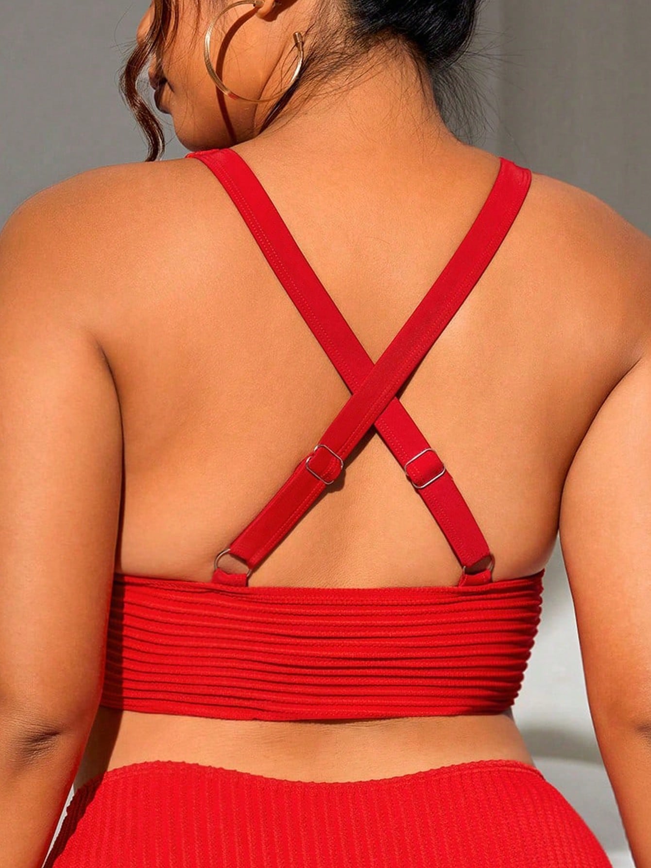 Swim Lushoire Plus Size Summer Vacation Beach Textured Criss-Cross Back Swimwear Top