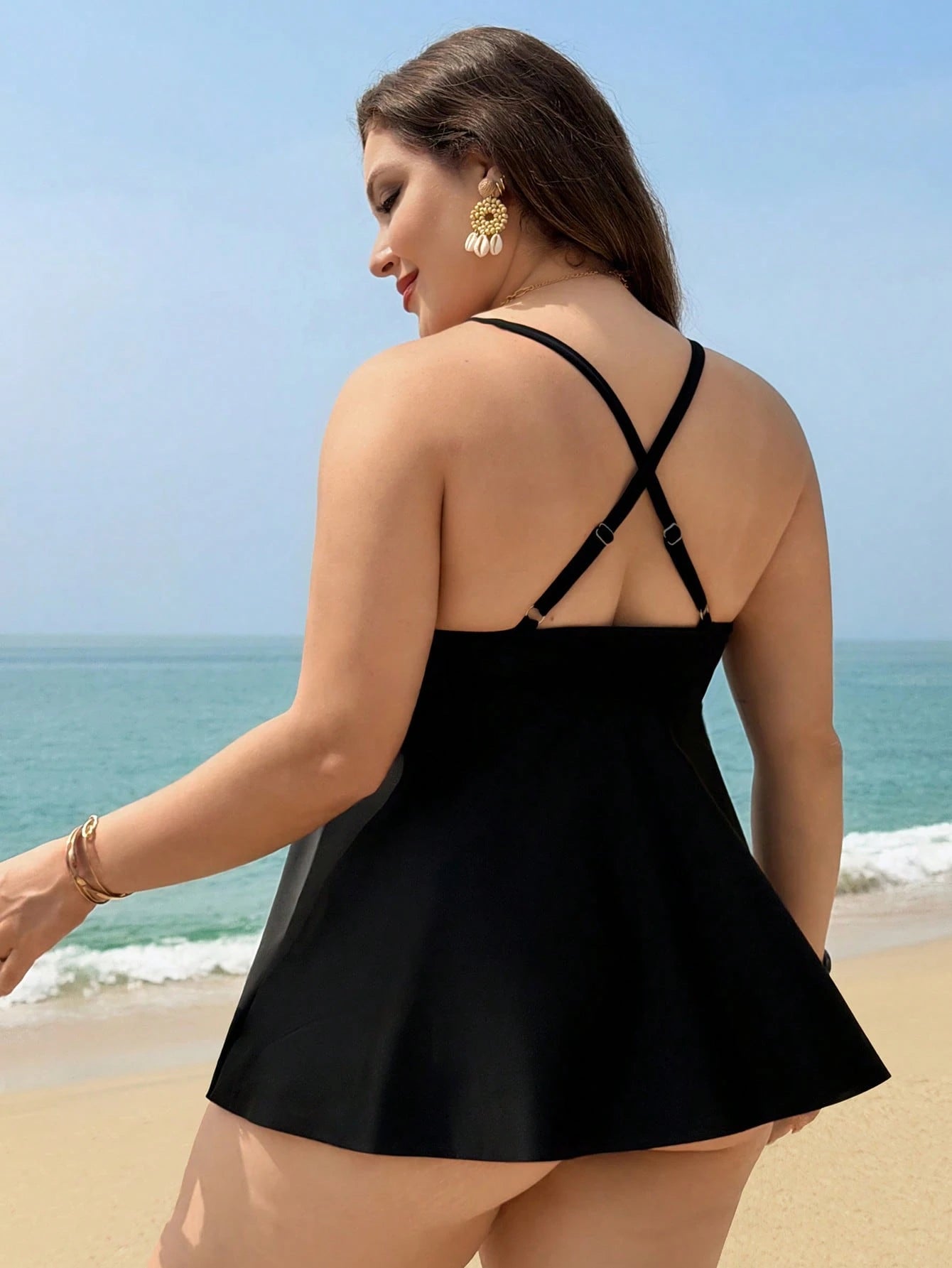 Swim Lushoire Plus Size Tankini Swimwear, Sexy U-Back, High-Waisted Slimming Triangle Bottoms, Vacation Swimwear For Women, Slimming Spa Swimwear