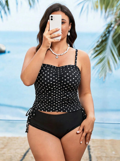 Swim Lushoire Plus Size Women 2 Pieces Leopard Print Camisole Tankini Swimsuit With Tummy Coverage For Beach Vacation