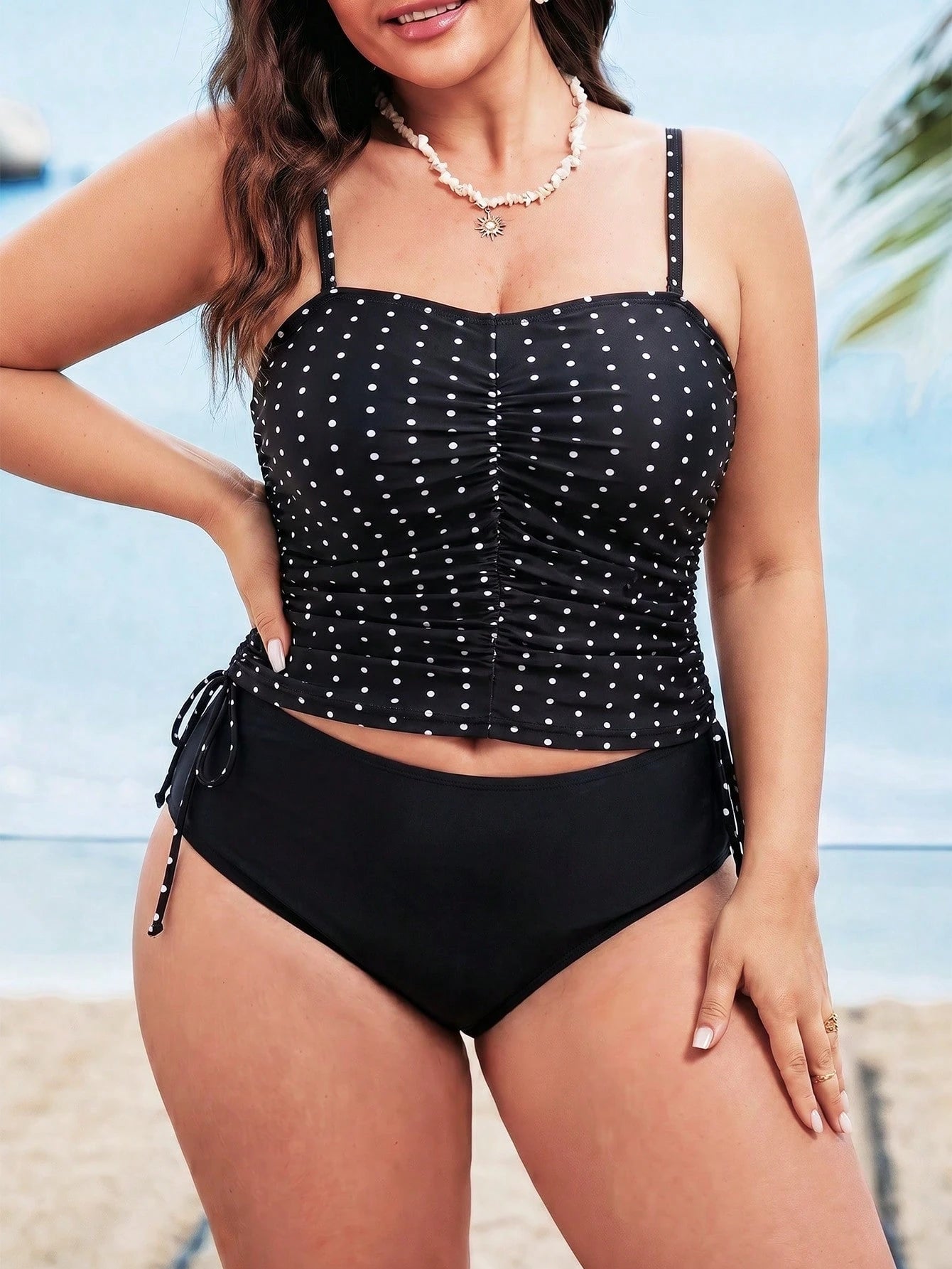 Swim Lushoire Plus Size Women 2 Pieces Leopard Print Camisole Tankini Swimsuit With Tummy Coverage For Beach Vacation