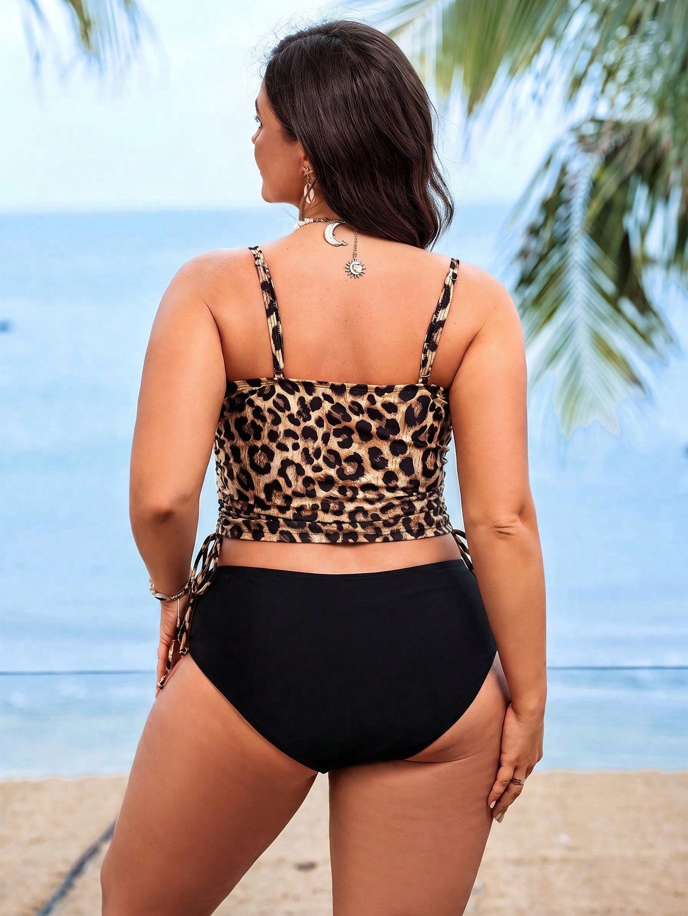Swim Lushoire Plus Size Women 2 Pieces Leopard Print Camisole Tankini Swimsuit With Tummy Coverage For Beach Vacation