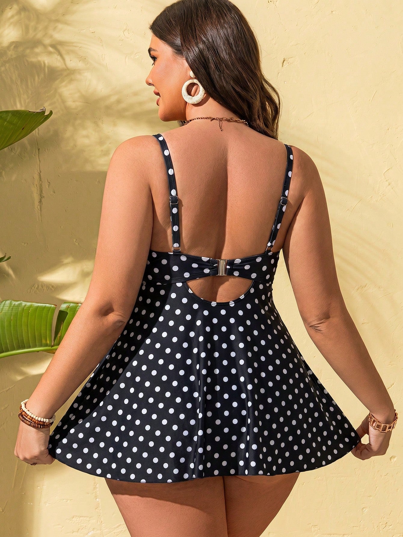 Swim Lushoire Plus Size Women 2pcs Solid Color Spaghetti Strap Padded Tummy Control Casual Vacation Bikini Swimwear Set