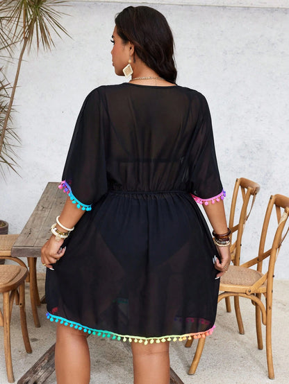 Swim Lushoire Plus Size Women Deep V-Neck Loose Pullover Cover-Up, Suitable For Beach Holidaybeach Outfits For Women,Vacation Outfits Women,Swimsuit For Summer