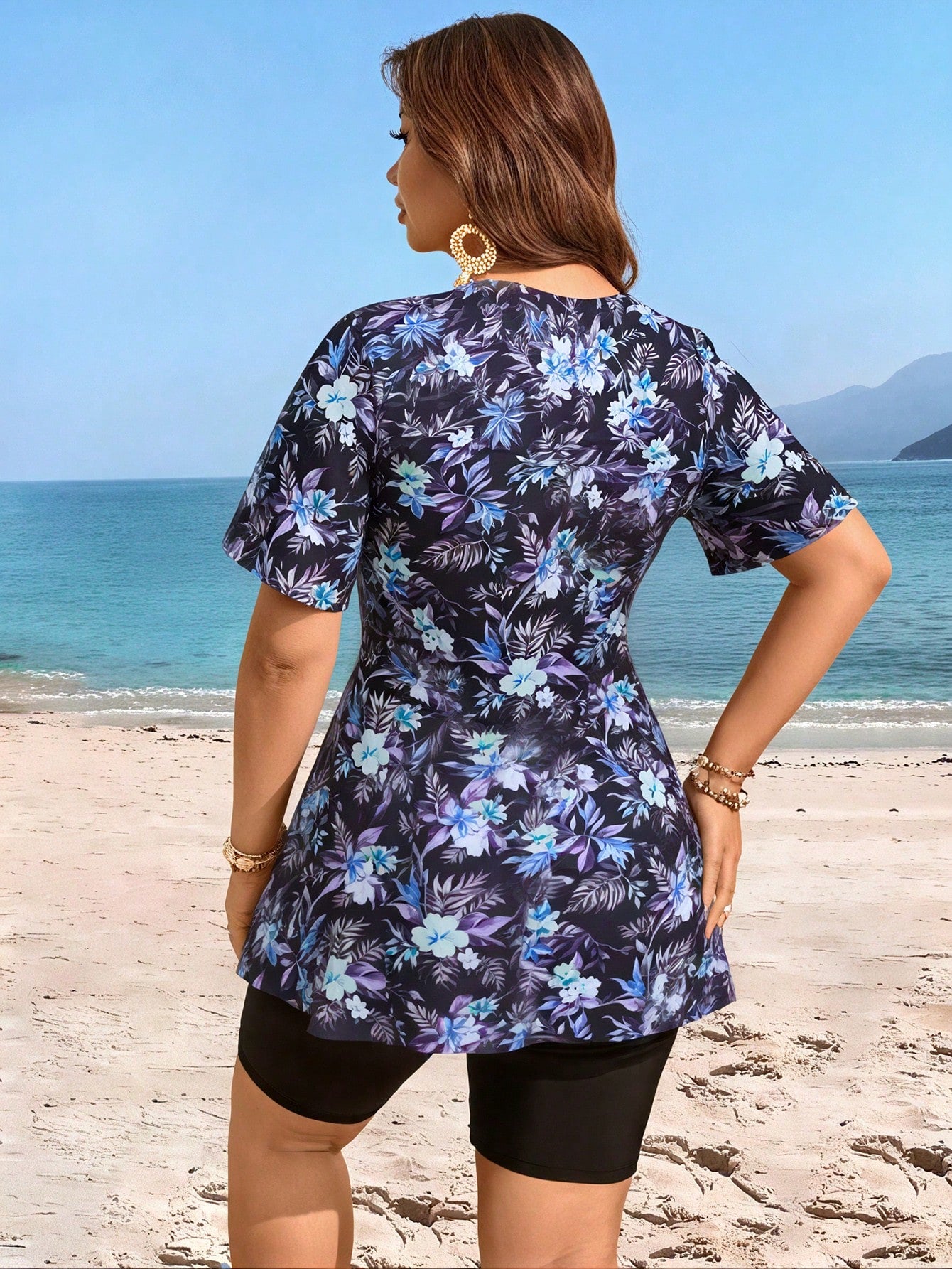 Swim Lushoire Plus Size Women Random Floral Print 2 Pieces Tankini Swimsuit Summer Clothes