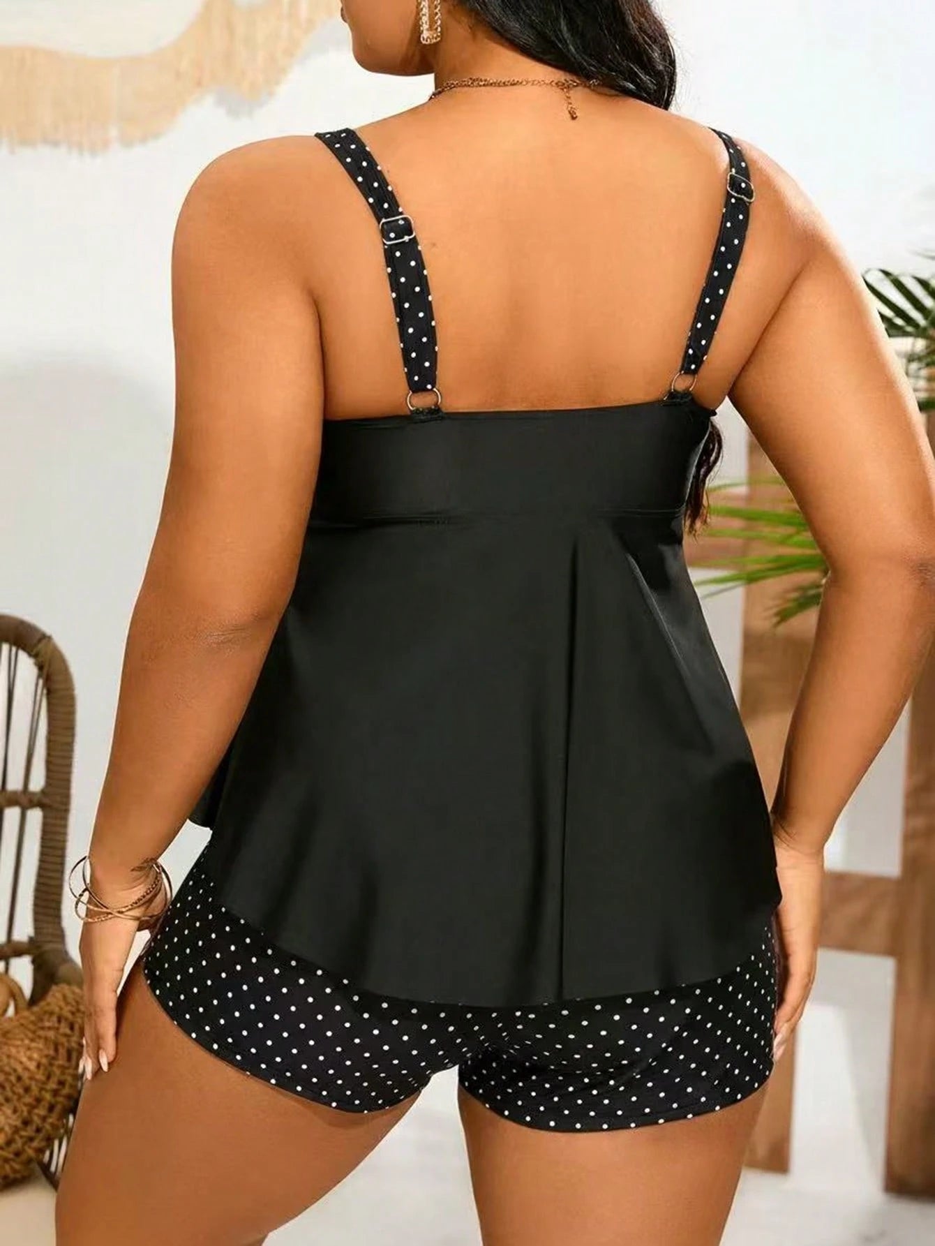 Swim Lushoire Plus Size Women's Beach Vacation Polka Dot Print Tankini Set