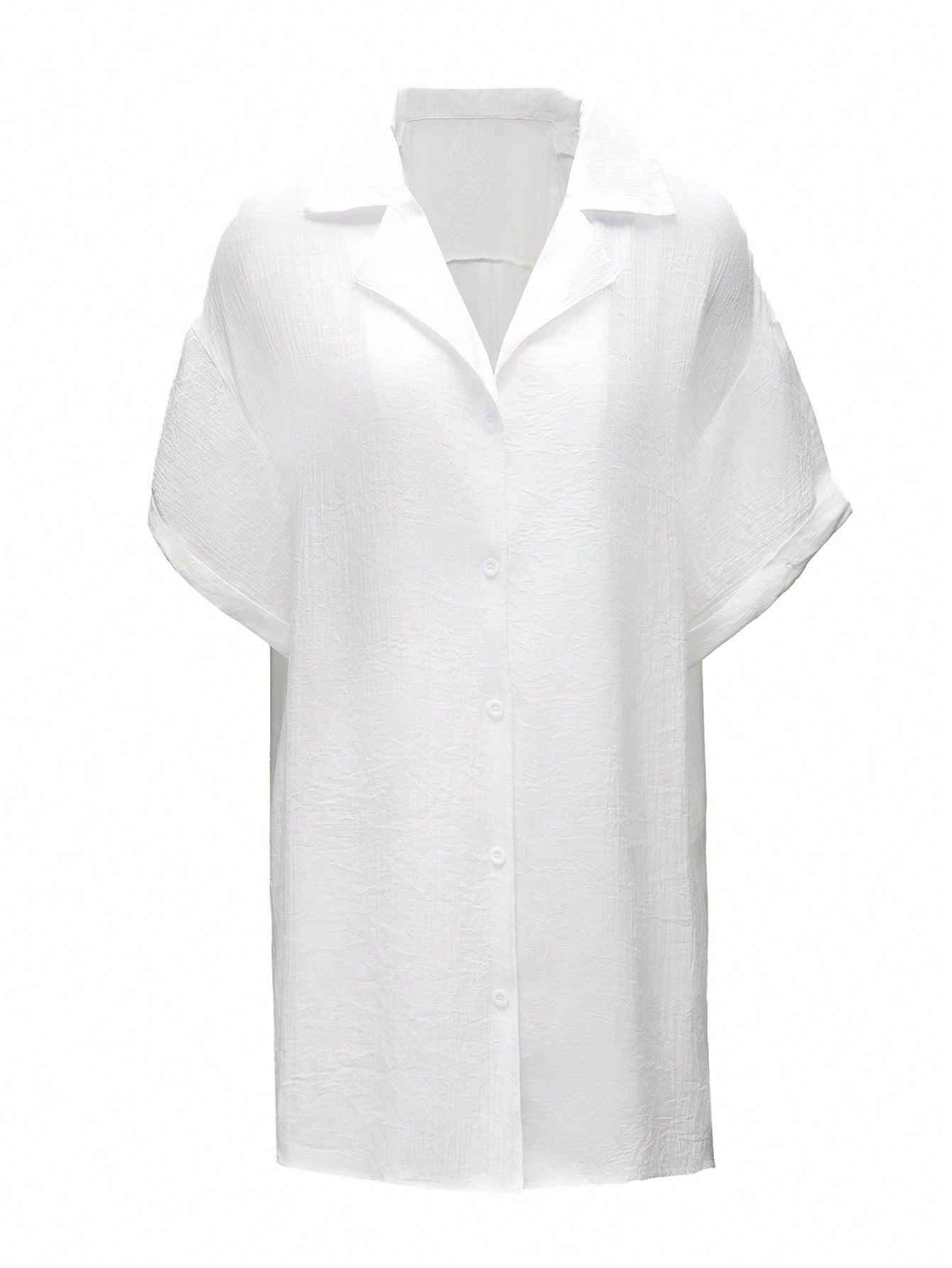 Swim Lushoire Plus Size Women's Vacation Short Sleeve Single-Breasted Solid Color Sexy Kimono Shirt White Capri Plus Size Woman
