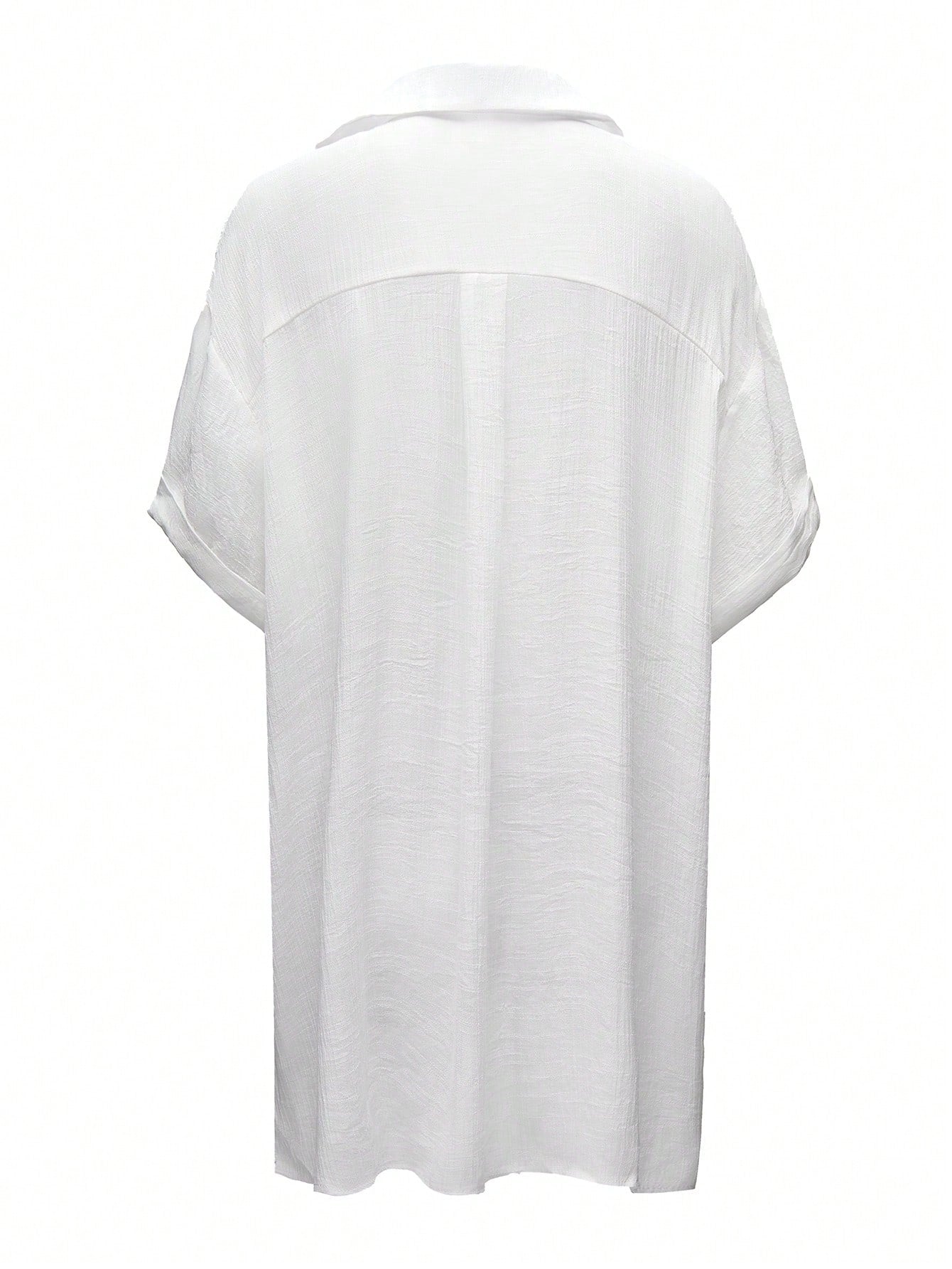 Swim Lushoire Plus Size Women's Vacation Short Sleeve Single-Breasted Solid Color Sexy Kimono Shirt White Capri Plus Size Woman