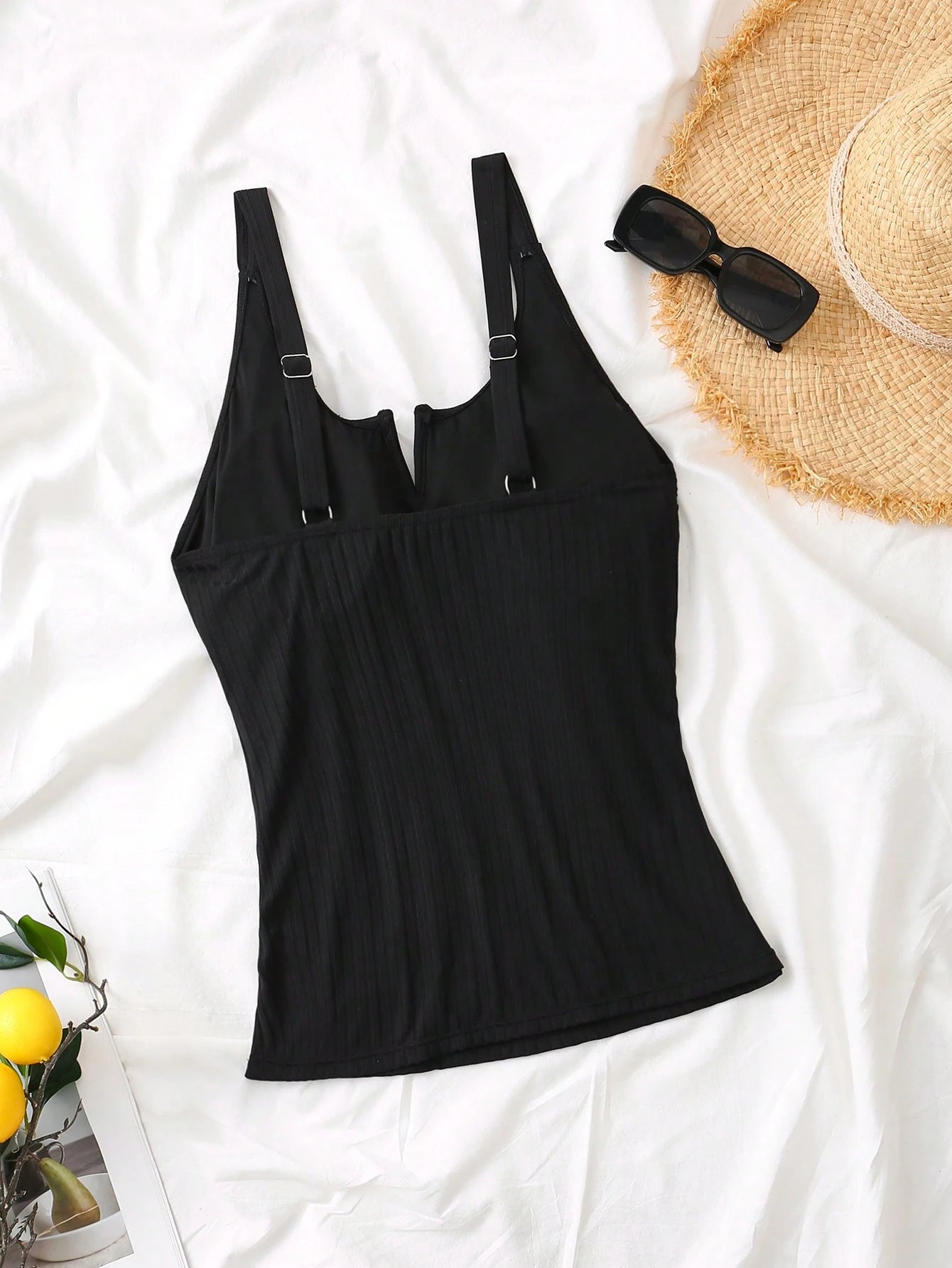 Swim Lushoire Plus Size Women Solid Color Ruched Casual Tankini Swimwear Set