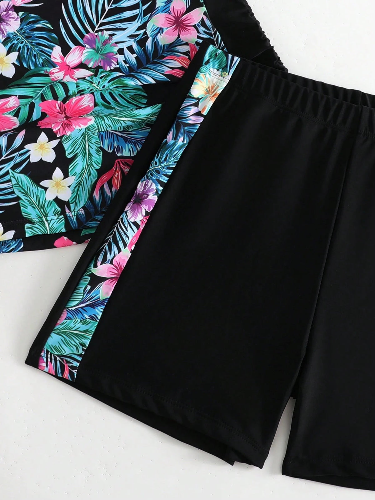 Swim Lushoire Summer Beach Tropical Print Shorts Tankini