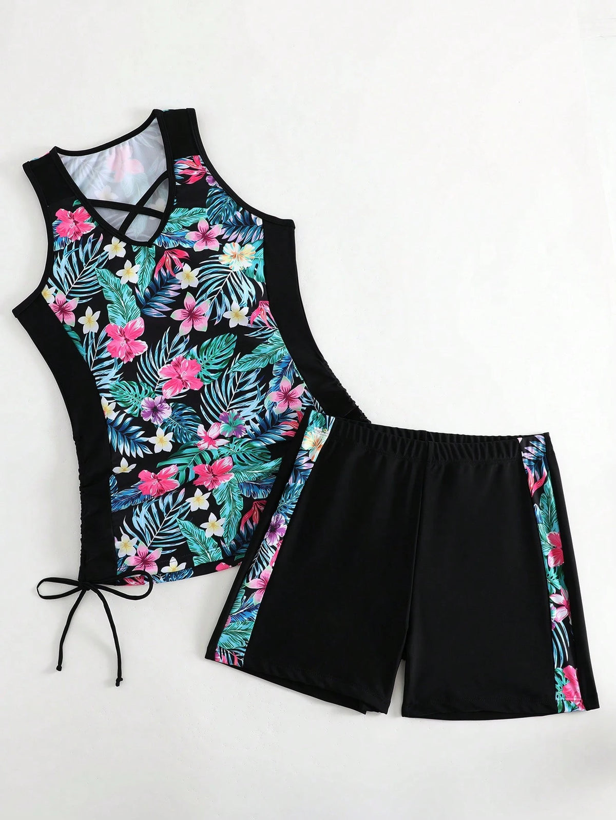 Swim Lushoire Summer Beach Tropical Print Shorts Tankini