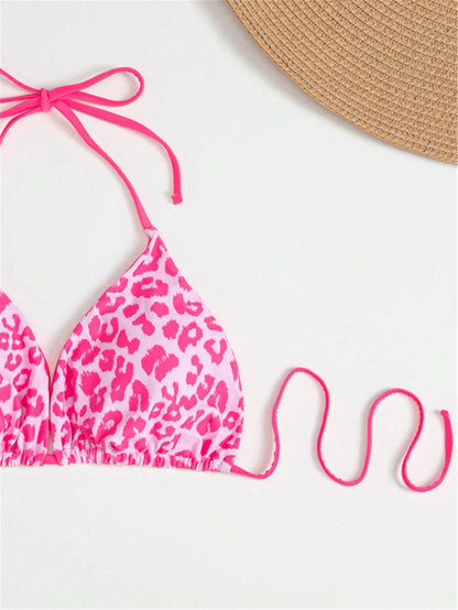 Swim Mod 1pc 2025 Plus Size Women Leopard Print Halter Tie Front Sexy Bikini Top Summer