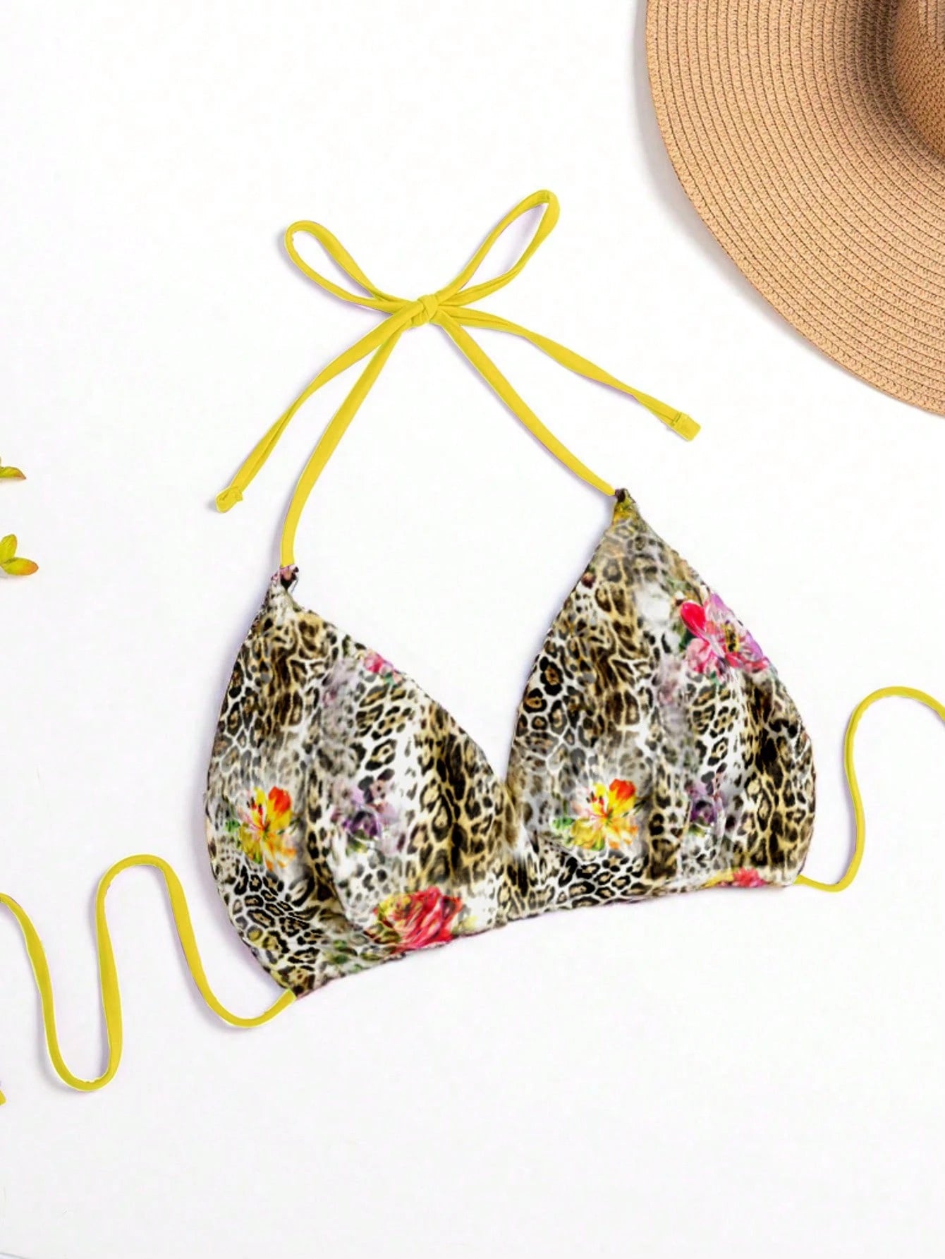Swim Mod 1pc 2025 Plus Size Women Leopard Print Halter Tie Front Sexy Bikini Top Summer