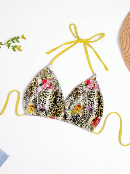 Swim Mod 1pc 2025 Plus Size Women Leopard Print Halter Tie Front Sexy Bikini Top Summer