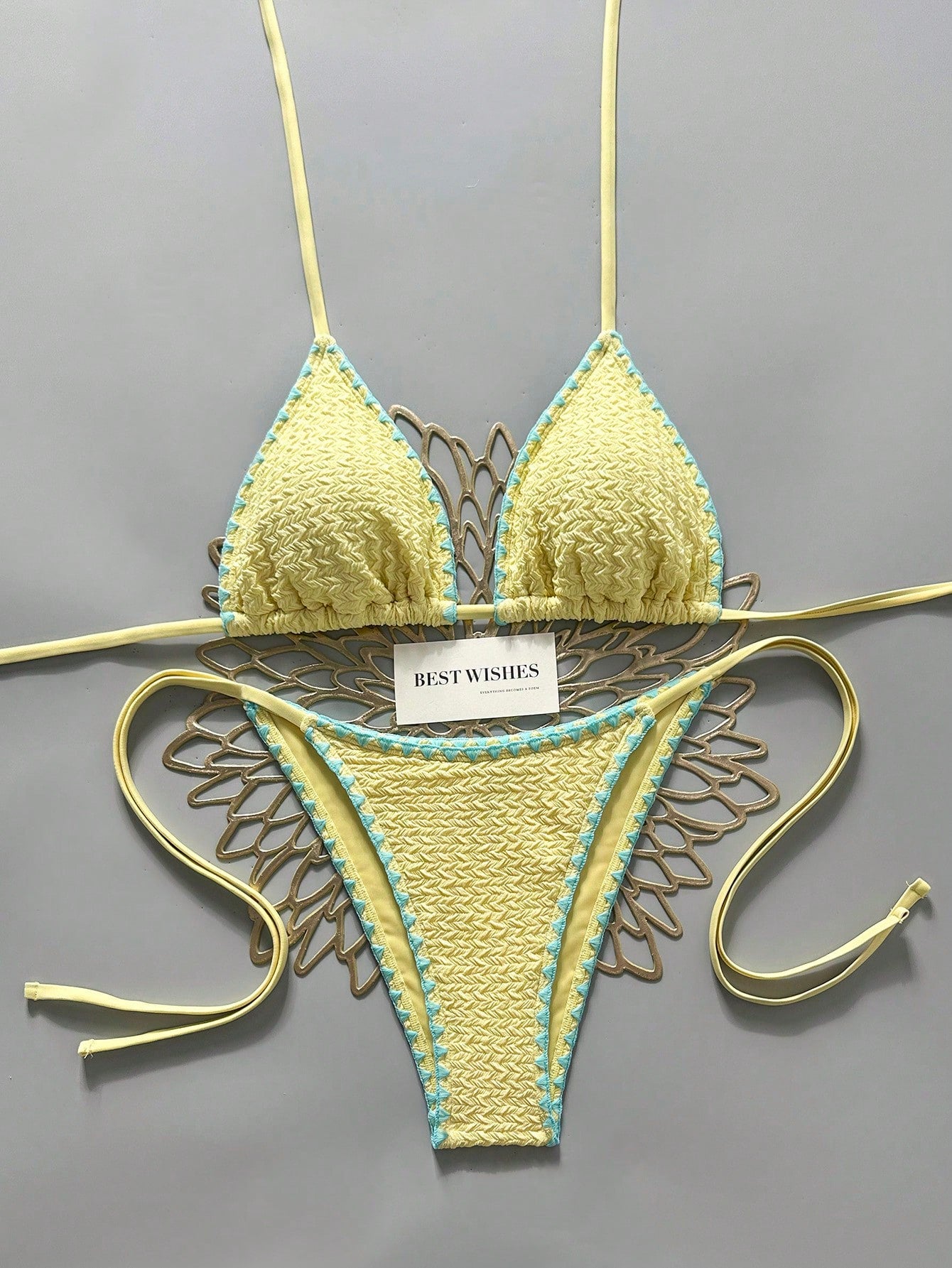 Swim Mod 2026 Spring/Summer Women's Halter Tied Bikini,Yellow Cute Separate Swimwear,Gorgeous Ambiance Hot Spring Casual Beach Holiday Vacation & Holiday
