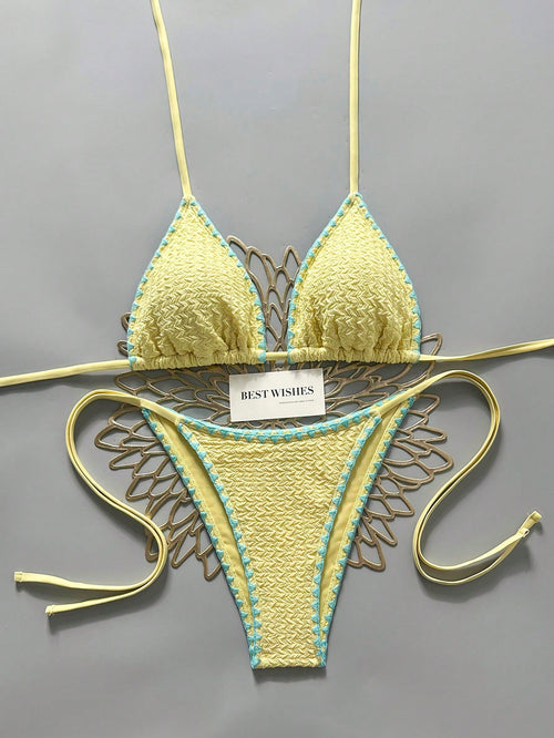 Swim Mod 2026 Spring/Summer Women's Halter Tied Bikini,Yellow Cute Separate Swimwear,Gorgeous Ambiance Hot Spring Casual Beach Holiday Vacation & Holiday
