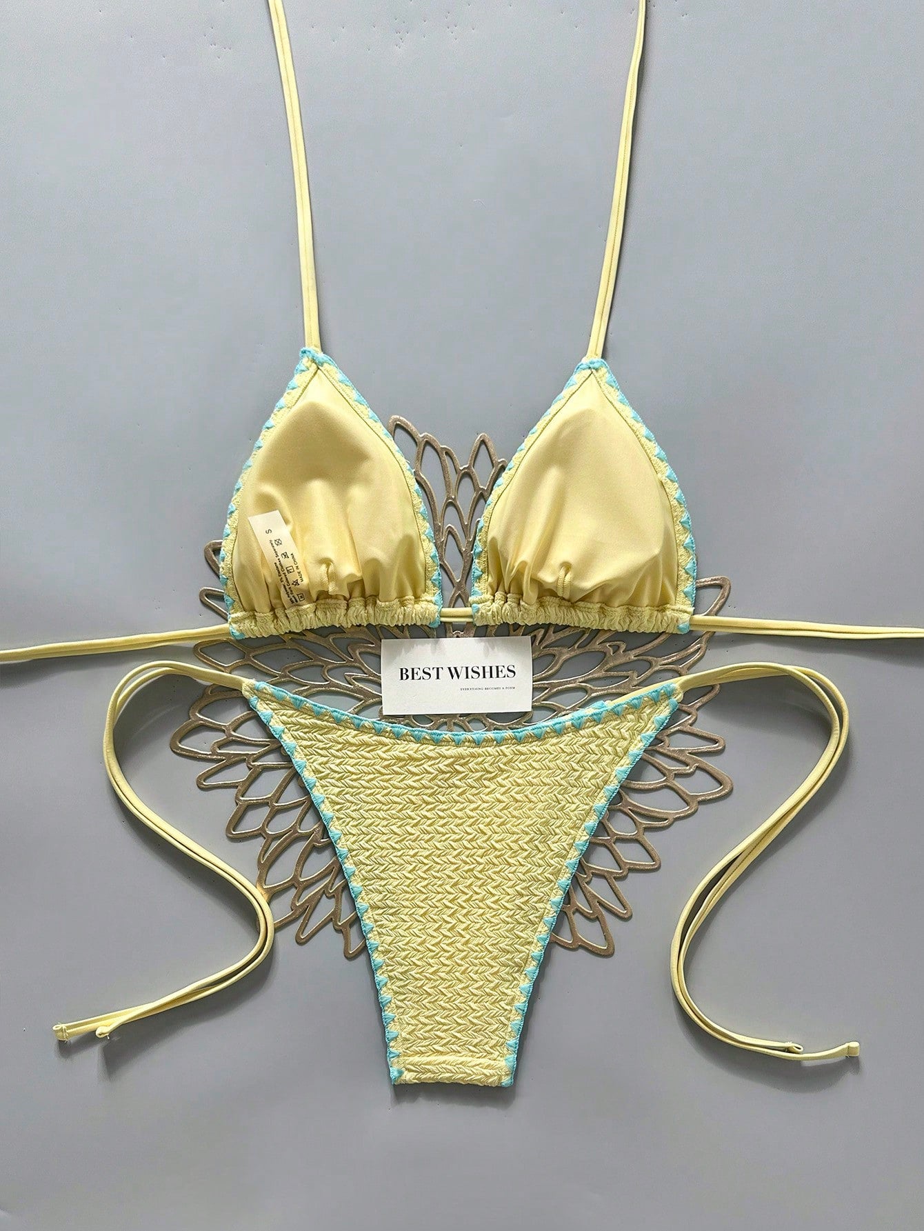 Swim Mod 2026 Spring/Summer Women's Halter Tied Bikini,Yellow Cute Separate Swimwear,Gorgeous Ambiance Hot Spring Casual Beach Holiday Vacation & Holiday