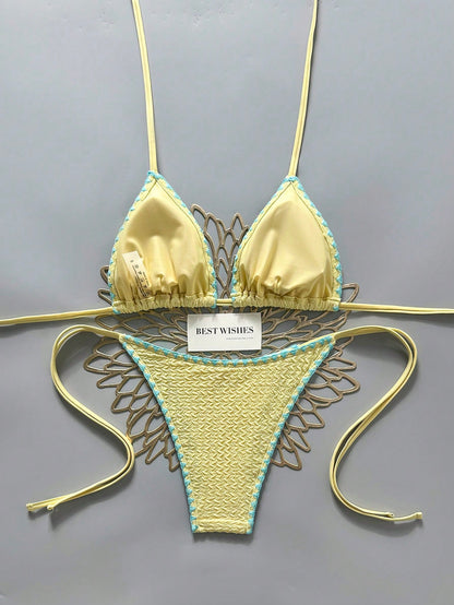 Swim Mod 2026 Spring/Summer Women's Halter Tied Bikini,Yellow Cute Separate Swimwear,Gorgeous Ambiance Hot Spring Casual Beach Holiday Vacation & Holiday