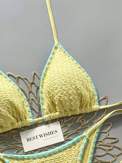 Swim Mod 2026 Spring/Summer Women's Halter Tied Bikini,Yellow Cute Separate Swimwear,Gorgeous Ambiance Hot Spring Casual Beach Holiday Vacation & Holiday