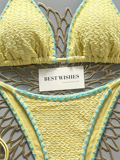 Swim Mod 2026 Spring/Summer Women's Halter Tied Bikini,Yellow Cute Separate Swimwear,Gorgeous Ambiance Hot Spring Casual Beach Holiday Vacation & Holiday
