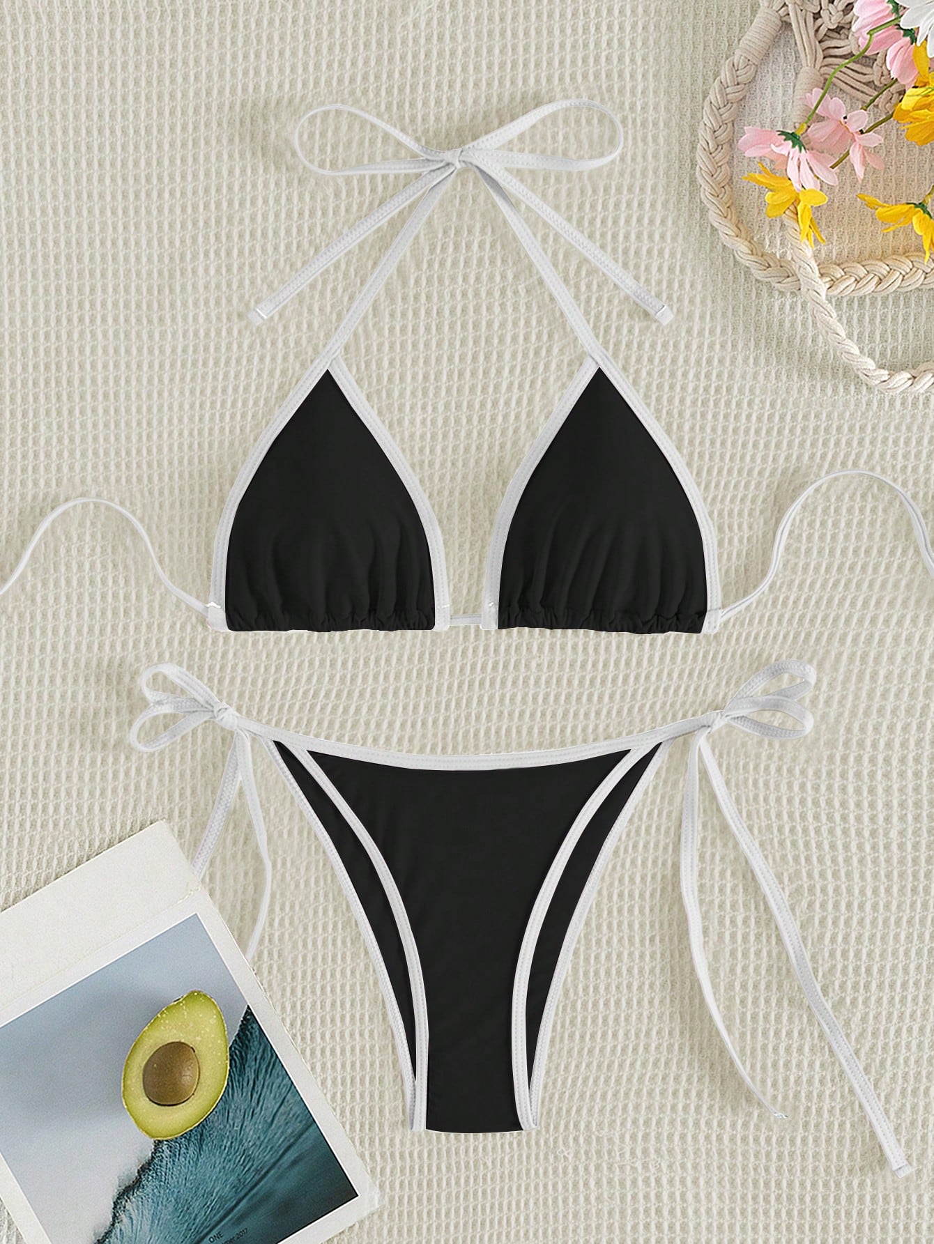 Swim Mod 2026 Spring/Summer Women's Halter Tied Bikini,Yellow Cute Separate Swimwear,Gorgeous Ambiance Hot Spring Casual Beach Holiday Vacation & Holiday