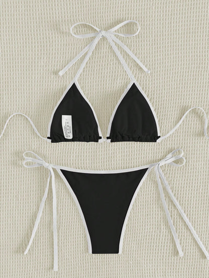 Swim Mod 2026 Spring/Summer Women's Halter Tied Bikini,Yellow Cute Separate Swimwear,Gorgeous Ambiance Hot Spring Casual Beach Holiday Vacation & Holiday