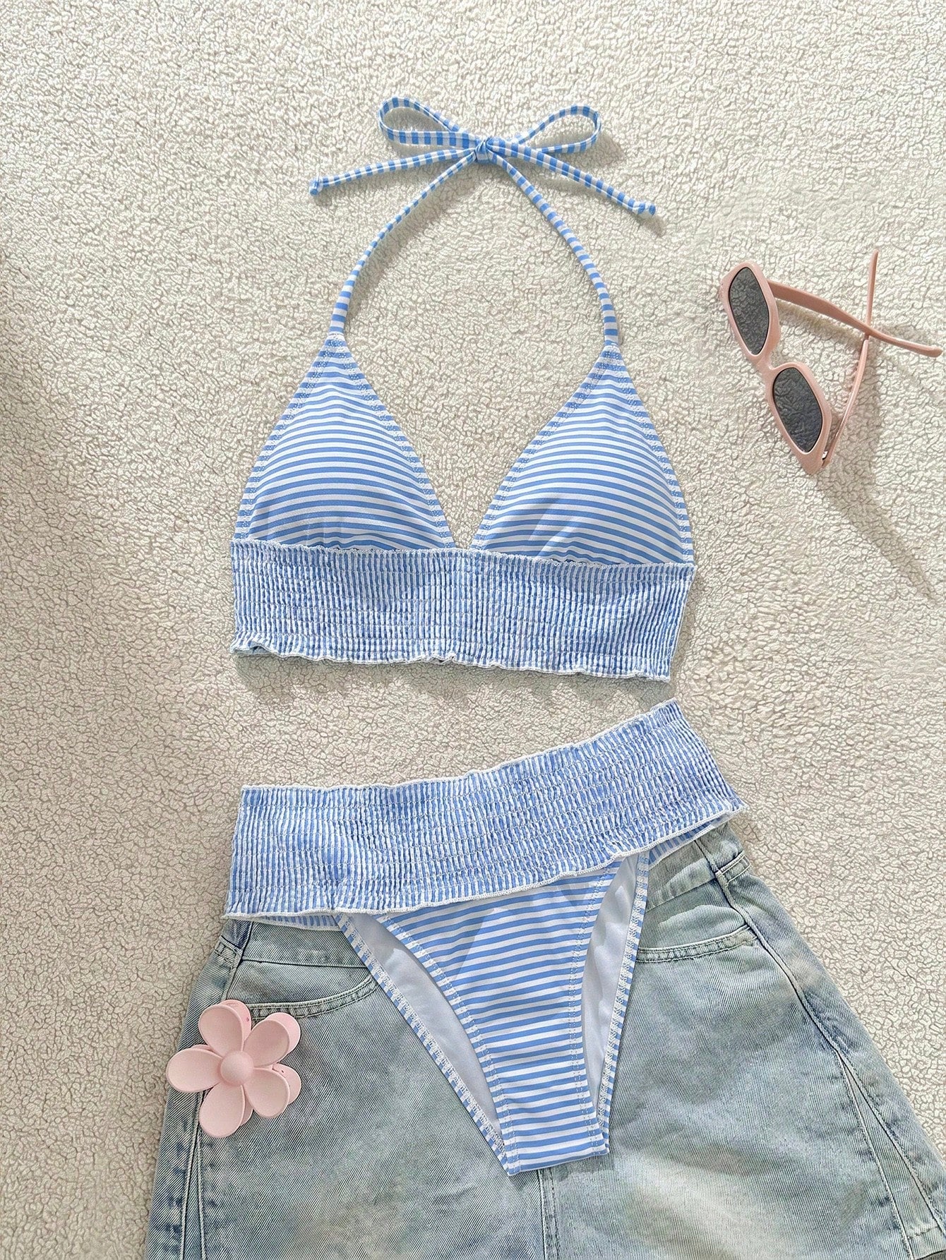 Swim Mod Plaid Crochet Cute Beach Vacation Women Swimwear Set