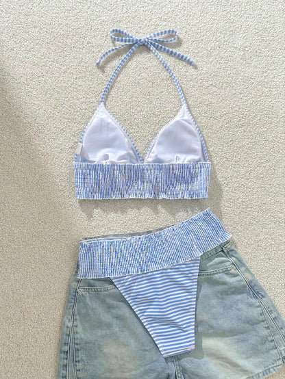 Swim Mod Plaid Crochet Cute Beach Vacation Women Swimwear Set