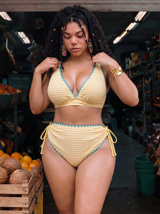 Swim Mod Plus Size Women 2-Piece Random Fabric Casual Swimsuit Set