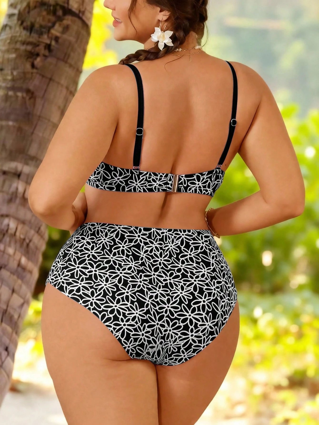 Swim Mod Plus Size Women's Swimwear, Sweet & Cute Beach Holiday, Yellow Textured Fabric With Underwire, 2 Pieces Set With Tie-Waist