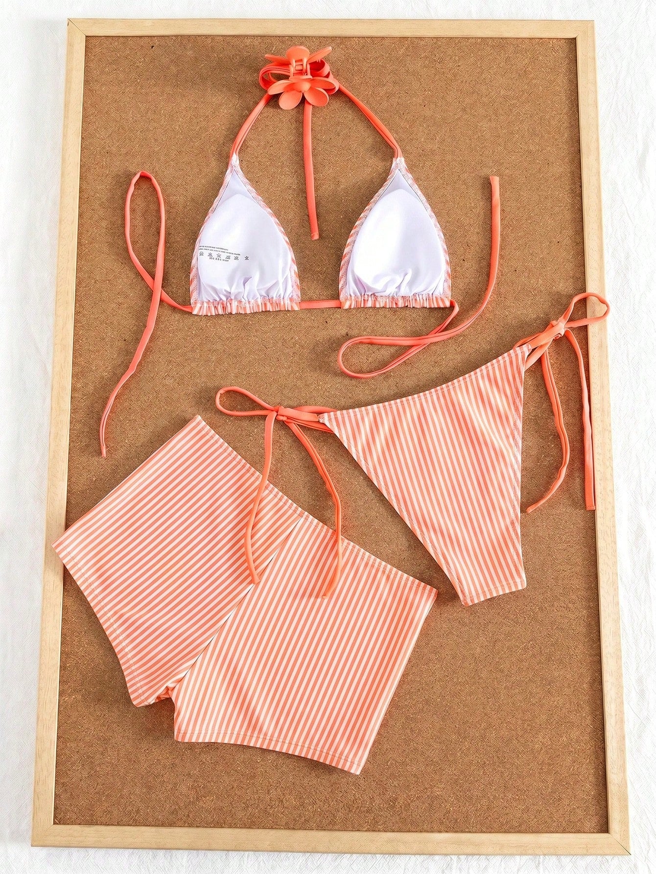 Swim Mod Women's 3-Piece Orange And White Print Halter Bikini Set With Briefs, Summer Swimwear Beach Active