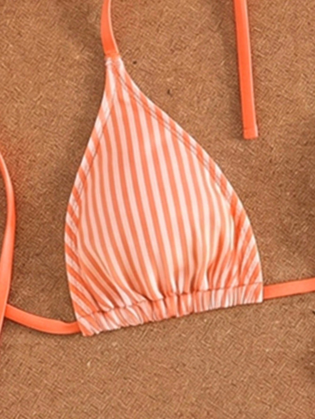 Swim Mod Women's 3-Piece Orange And White Print Halter Bikini Set With Briefs, Summer Swimwear Beach Active