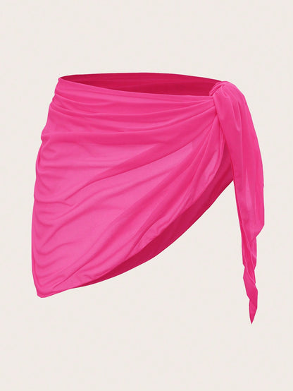 Swim Mod Women's Hot Pink Sheer Fabric Plain Regular Length Sexy Sarong Cover Up