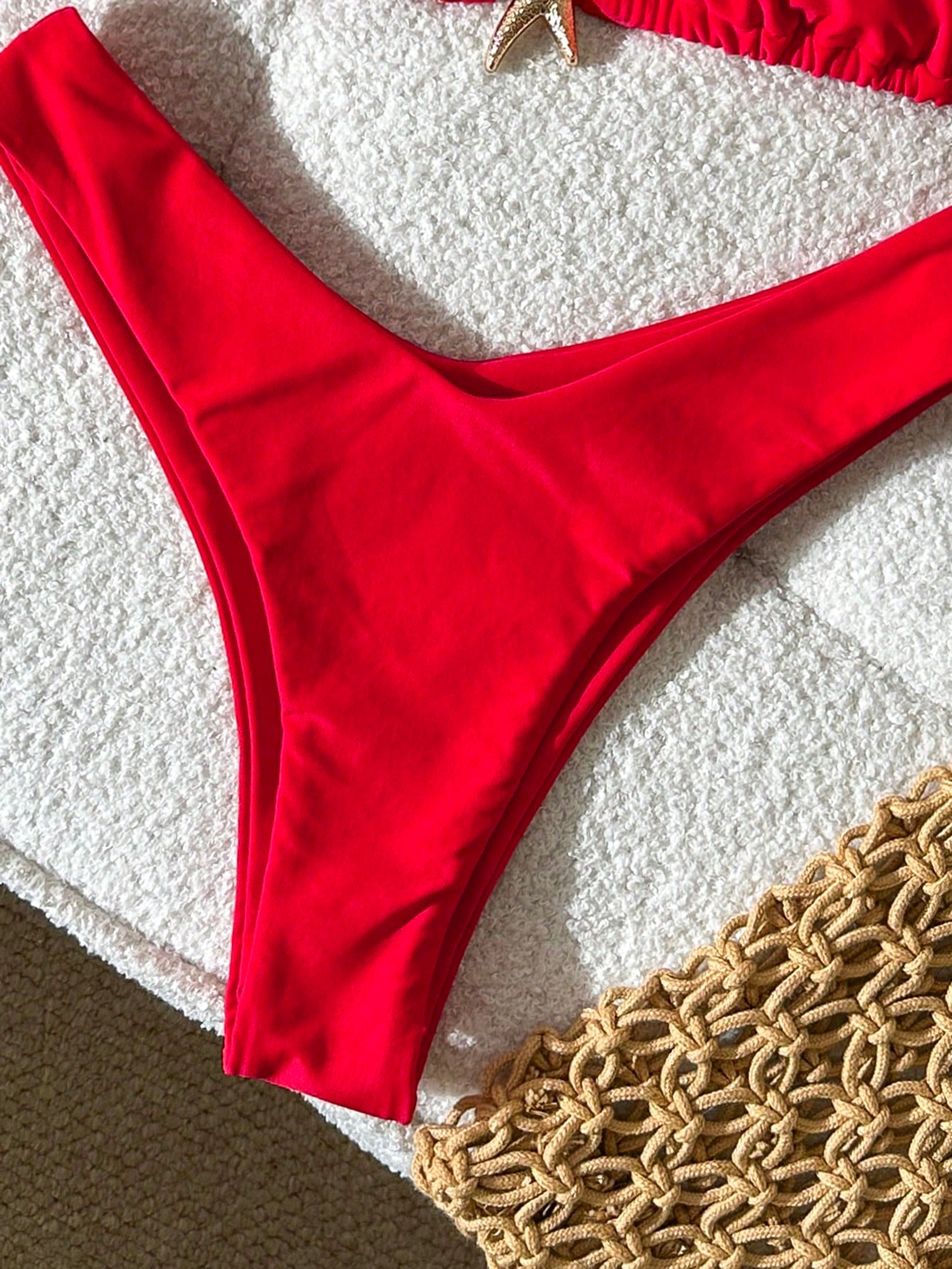 Swim Mod Women's Red Halter Tie Back Bikini Set With High Cut Bottom Plain Fabric Swimwear
