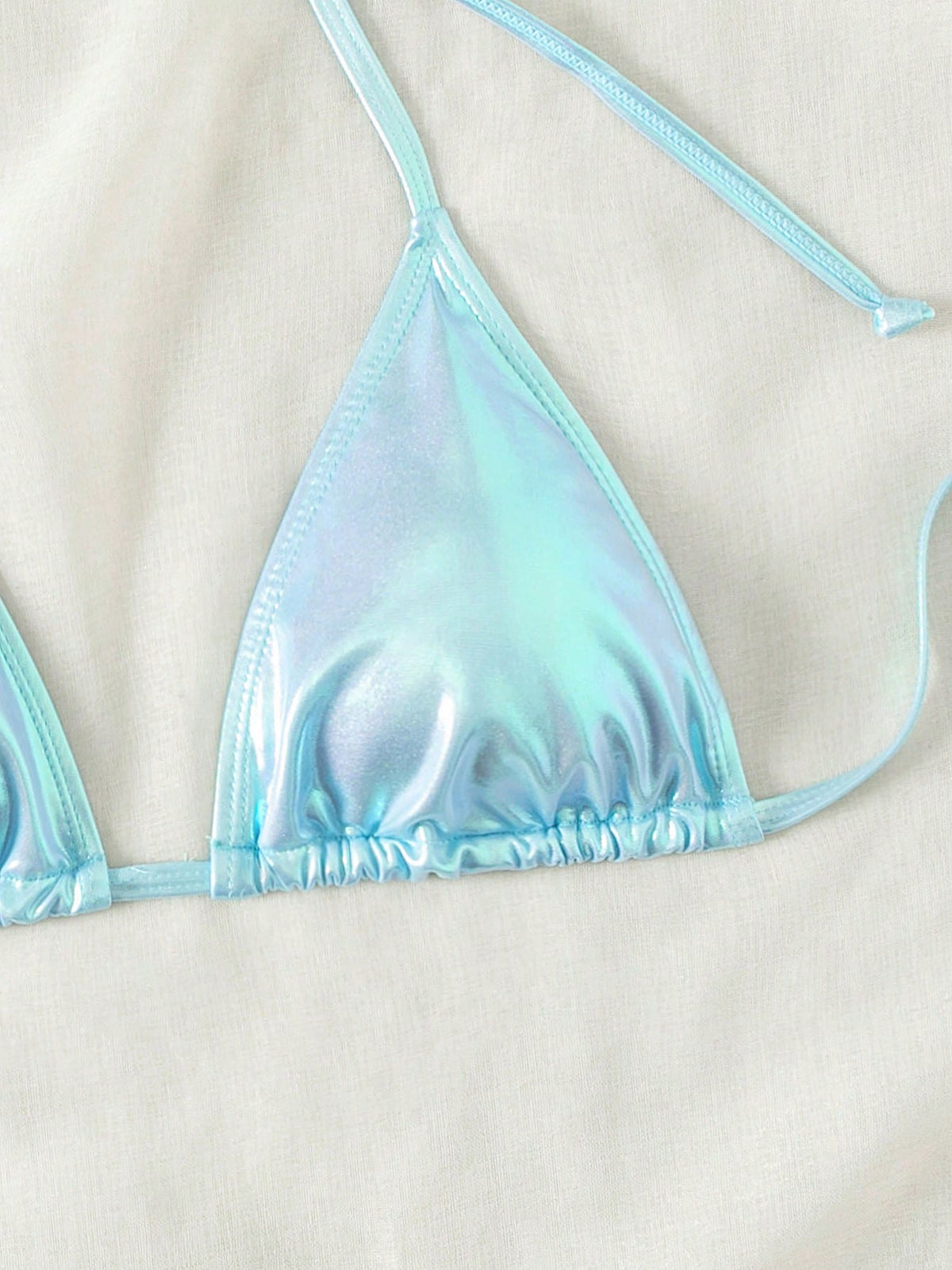 Swim Mod Women Summer Beach Laser Halter Neck Triangle Bikini Top For Beach Holiday